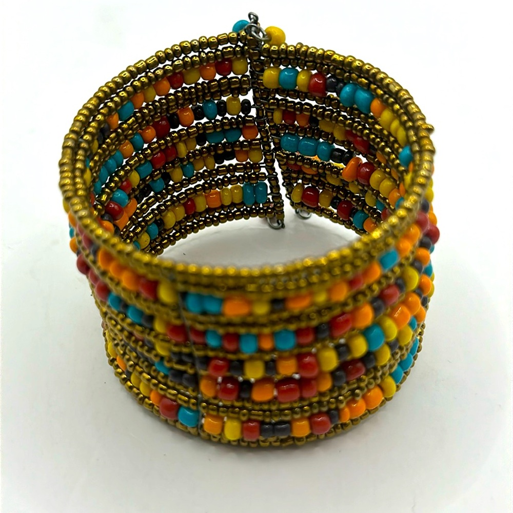 Vintage multicolor beaded Boho cuff bracelet